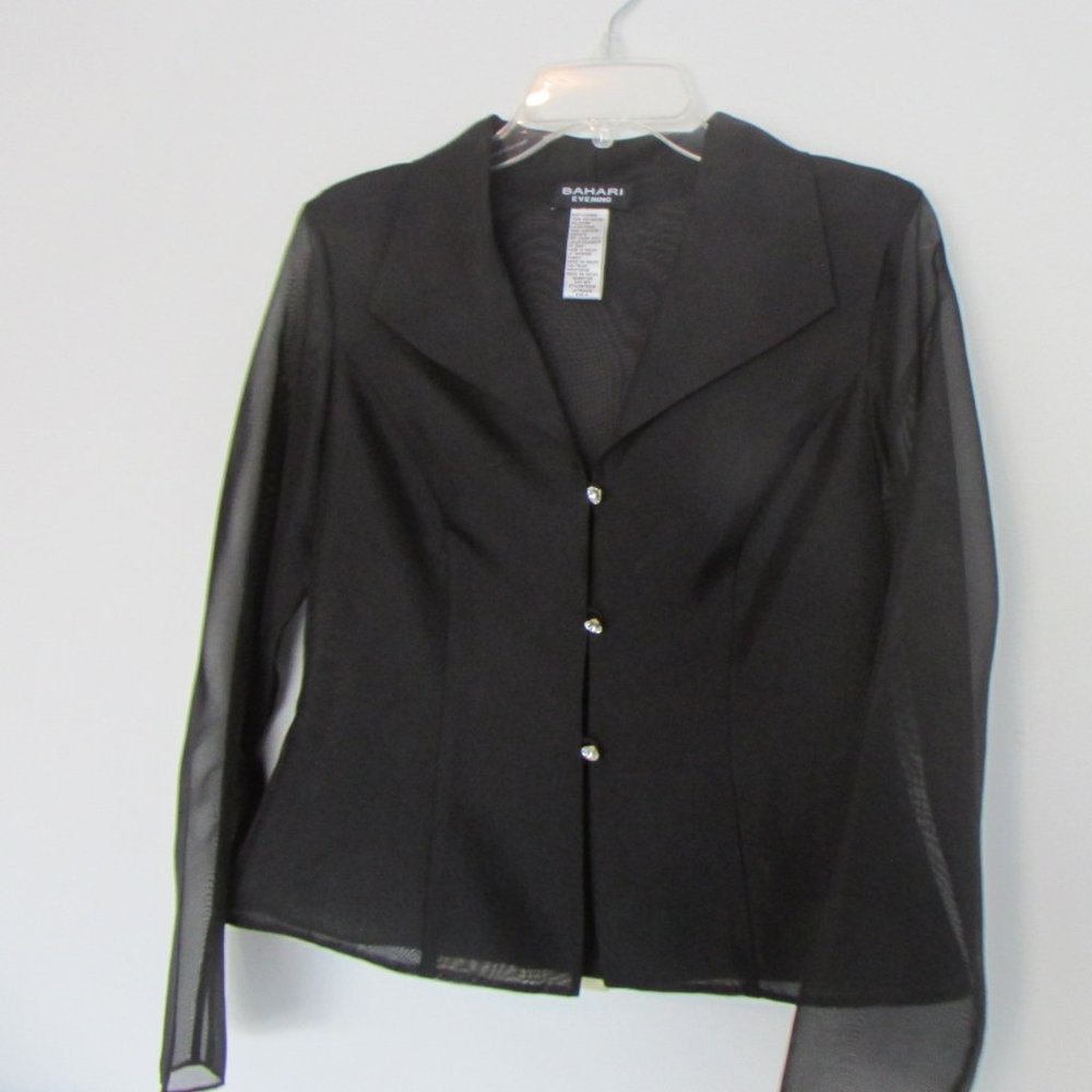 Classic Evening Wear  Sheer Sleeve Blouse Rhinestone Buttons  Bahari